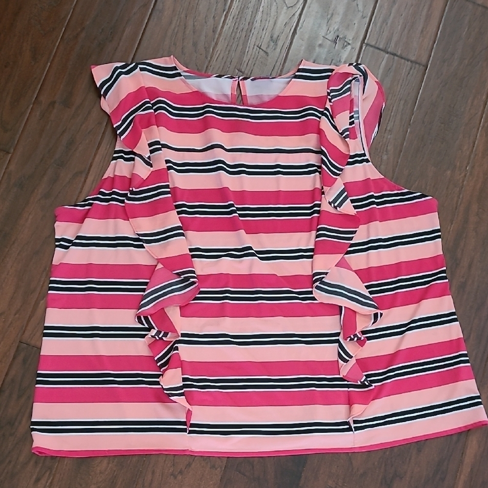 The Limited Colorful Striped Sleeveless Blouse with Ruffle Detail size 3X